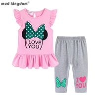 mudkingdom girls outfit ruffle sleeve top and capri legging clothing set for girl suit print bow toddler kids summer clothes