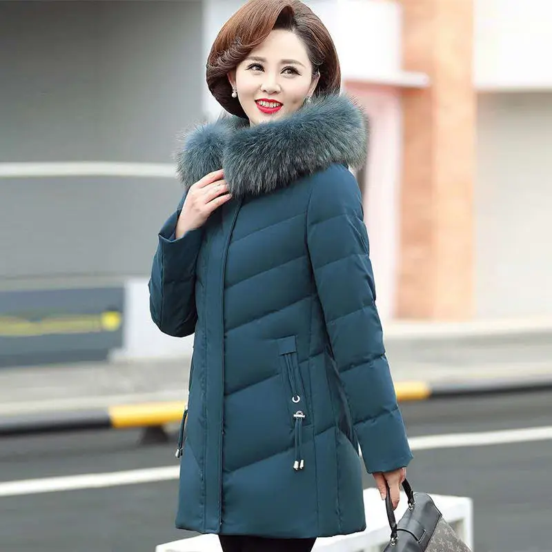 

Oversize Winter Women Padded Coat Hooded Fur Collar Parka Loose Thick Warm Cotton Jacket Female Long Wadded Outerwear Plus Size