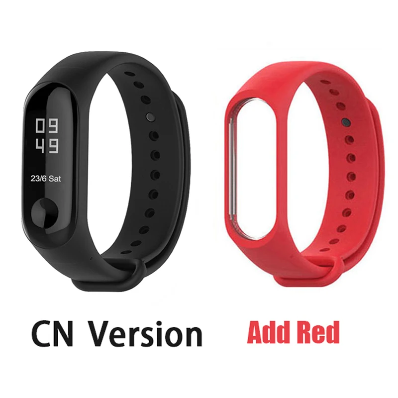 CN add red strap Origina Xiaomi Mi Band 3 4 смарт-Браслет фитнес-браслет большой сенсорный экран OLED частота сердечных сокращений сообщения Smartband - Цвет: CN add red strap