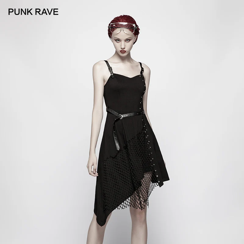 Женское асимметричное платье в стиле Панк RAVE готическое черное Хлопковое без