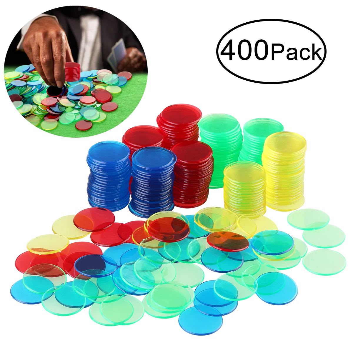 

ROSENICE 400pcs 4 Colours 3/4 Inch Pro Count Bingo Chips Markers for Bingo Game Cards