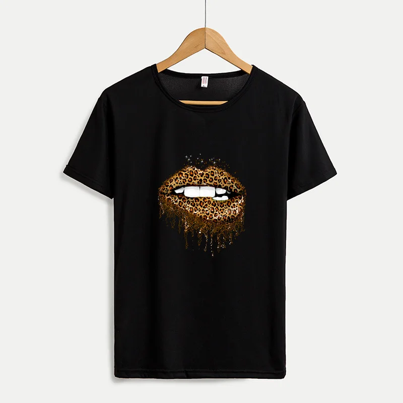 

Harajuku Women Tshirt Sexy Leopard Lips Print Summer Short Sleeve O-neck Female Tee Tops Vogue Vintage Casual Plus Size T-shirt