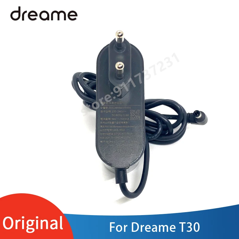 Original Charging Adapter with EU Plug Spare Parts Accessories for Dreame T30 Vacuum Cleaner Charger Black