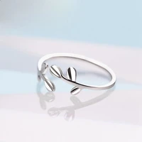 wholesale european fashion woman girl party wedding gift silver leaves open 925 sterling silver ring rr273