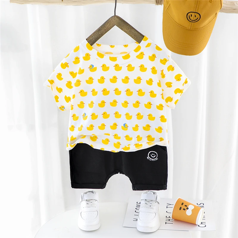 HYLKIDHUOSE 2020 Summer Baby Boys Girls Clothing Sets Short Sleeve Cartoon T Shirt Shorts Infant Children Vacation Clothes | Детская