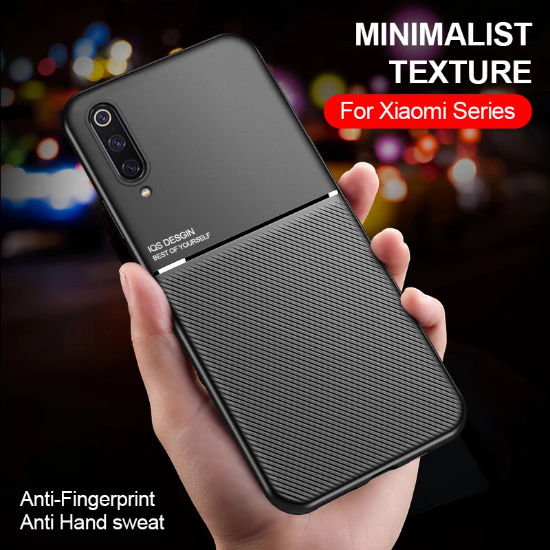 Тонкий матовый чехол с кожаной текстурой для Xiaomi Mi 9 Mi9se Mi 8 Mi8 se Mi A1 A2 A3 Lite Mi Note 10 Pro, мягкий чехол из ТПУ с магнитным держателем