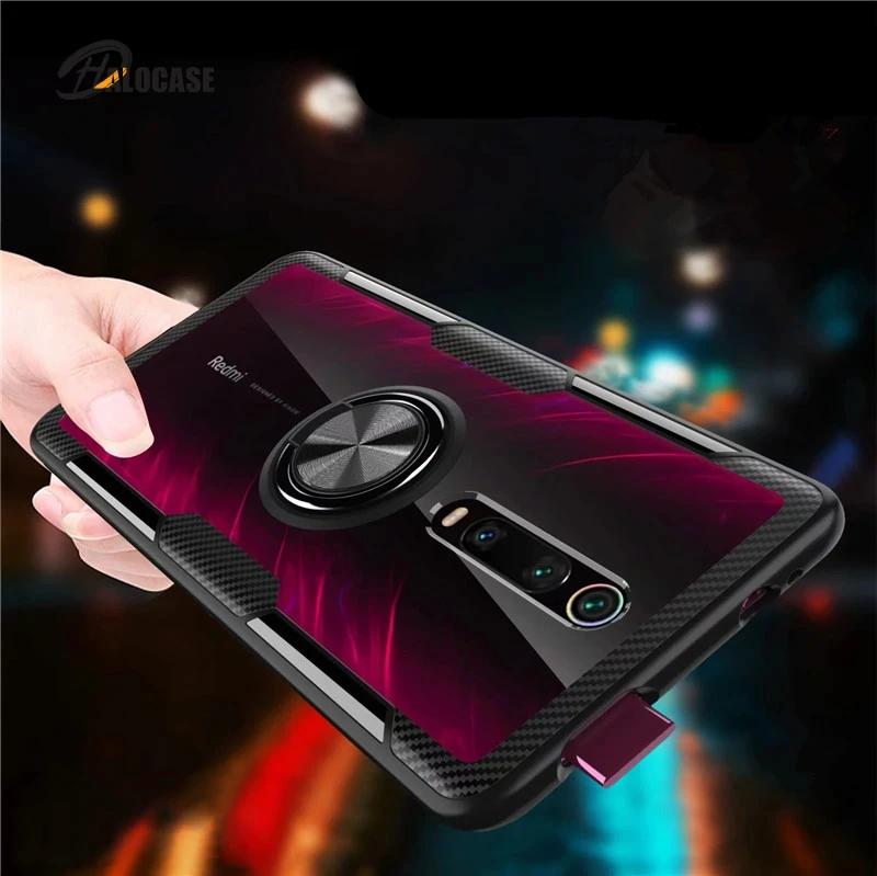 

For Xiaomi Mi9T Mi 9T Pro Case Luxury Magnetic Ring Transparent Clear Glass Back Cover for Redmi K20 Pro Car holder Stand Cases