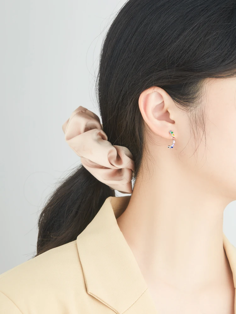 

INALIS S925 Sterling Silver Stud Earring For Women Colorful Rainbow Cubic Zirconia Earring Elegent Festivel Gift Fine Jewelry