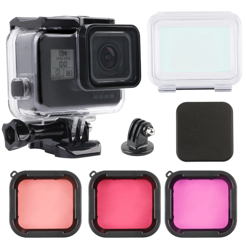 

60M Underwater Diving Waterproof Housing Case + Dive Color Lens Filter Kit for GoPro Hero 5 6 7 Black Camera go pro Accessories