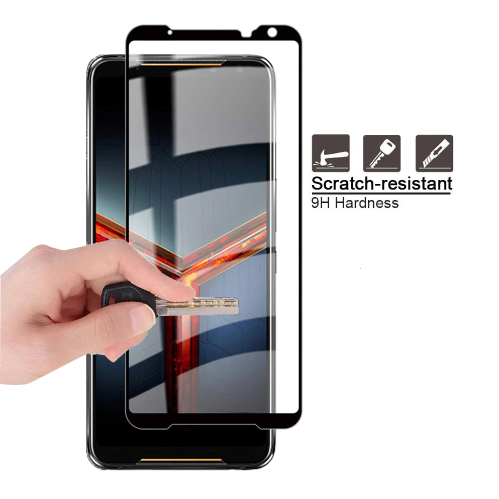 Черное закаленное стекло для Asus ROG Phone II ZS660KL Защитное экрана Phone2 полноэкранная