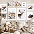 Зимняя снежная сцена настенная Картина на холсте лиса тростник белка горная фотография гостиной Рождество декор комнаты