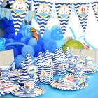 Ocean принадлежности для тематической вечеринки DIY Детские украшения на день рождения, набор одноразовой посуды, бумажные тарелки, чашка, скатерть