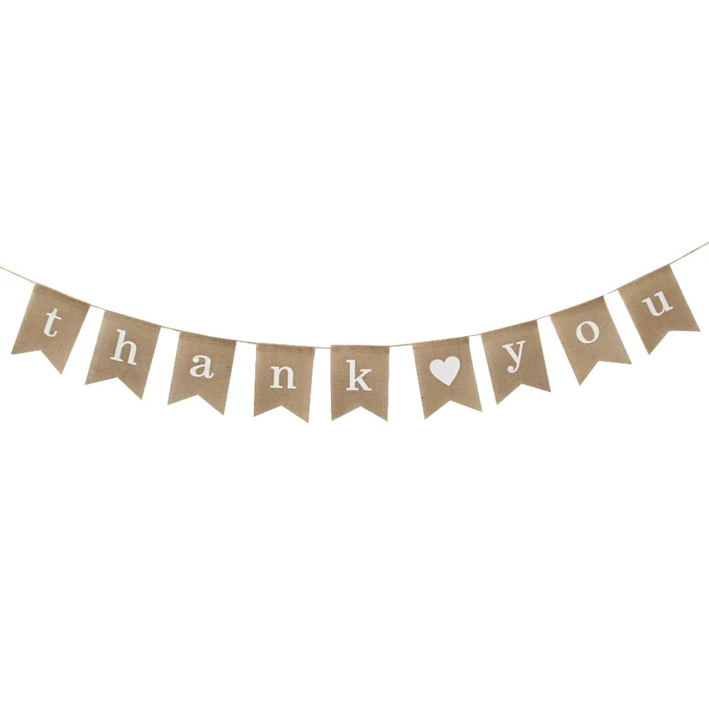 Thank You Jute Burlap Banner with Heart Baby Shower Birthday Party Wedding Retirement Graduation Bunting Garland Decoration | Дом и сад