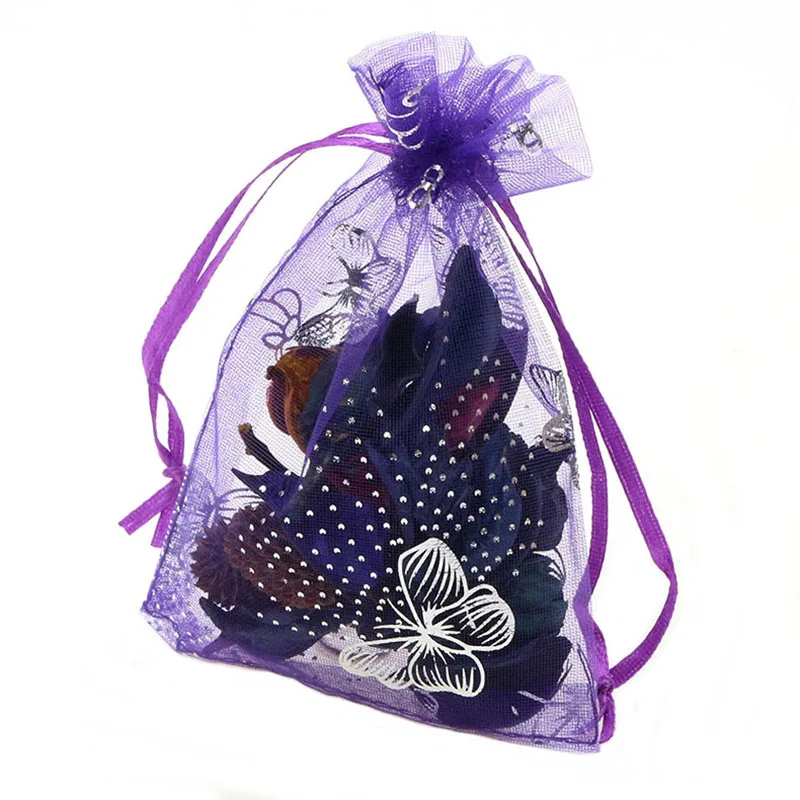 Dark purple butterfl 100 шт Серебряная бабочка свадебная сумочка из органзы вечерние мешки для конфет ювелирные изделия Упаковка шнурок сумки аксессуары сумка для хранения - Цвет: Dark purple butterfl