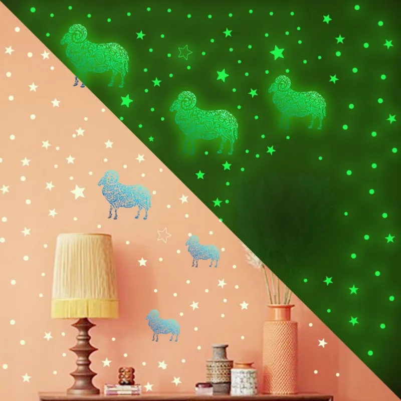 

New Cartoon Night Light Star Dot Small Sheep Wall Post Kindergarten Decorative Wall Stickers Home Decor 2021 Summer New