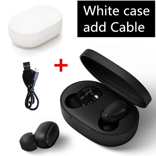 add white case cable Xiaomi Redmi Airdots беспроводные наушники Bluetooth 5,0 Голосовое управление гарнитуры шумоподавление управление - Цвет: add white case cable