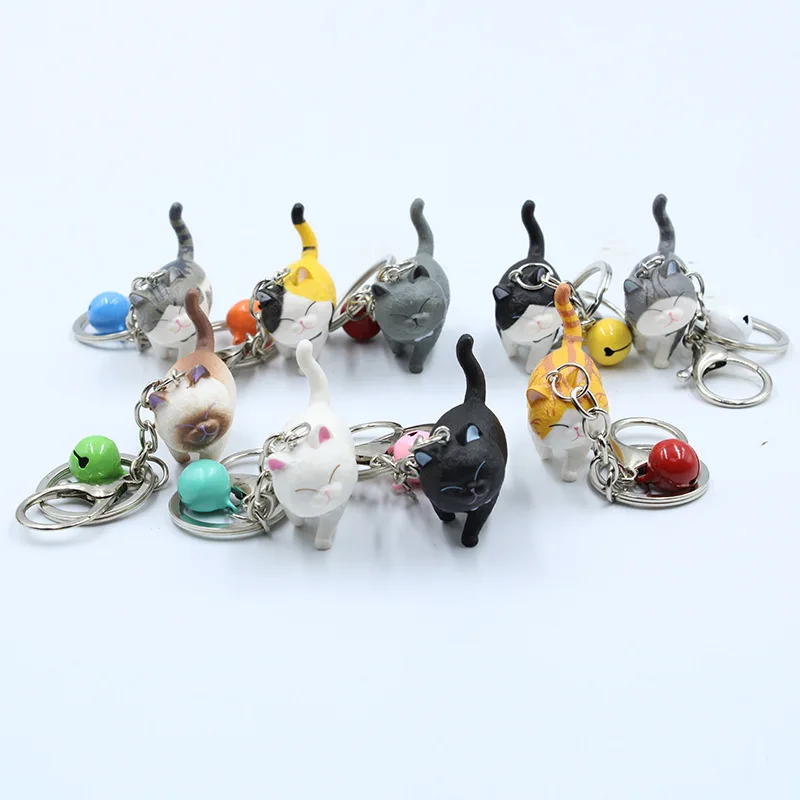 

Fashion Cute Cartoon Walking Cat Pendant Key Rings Kitten Pet Key Chain Shake Head Bells Car Bag Keychains Charms Jewelry Gift
