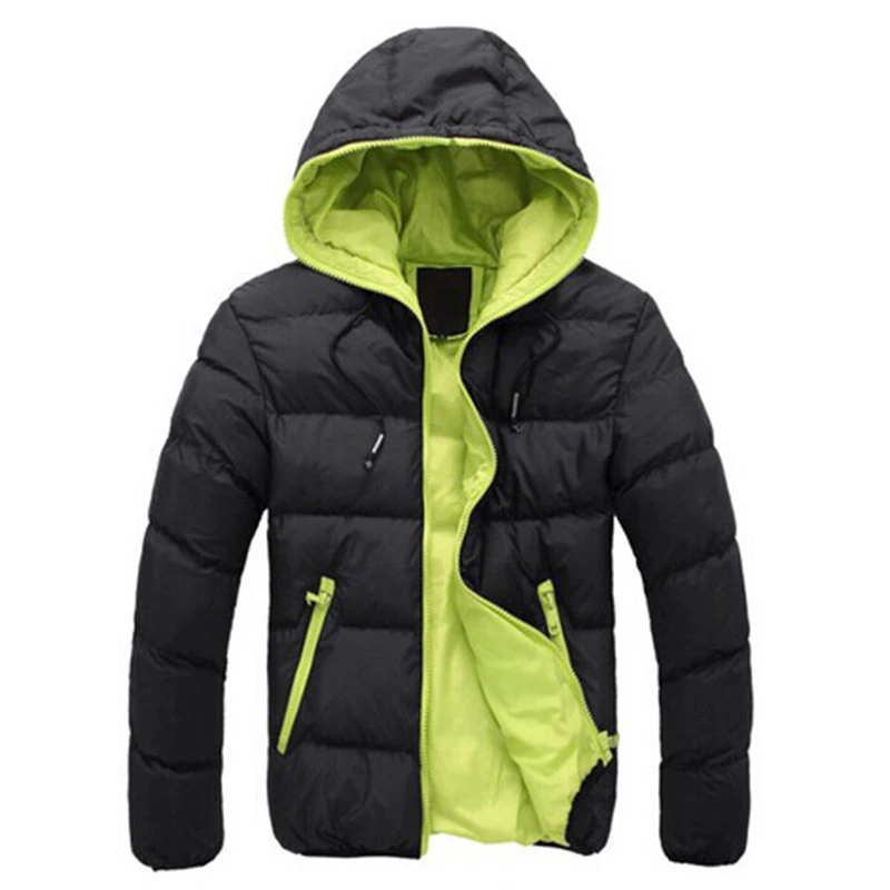 Black-green Зимняя мужская куртка s Parkas мужские куртки повседневное Мужское пальто с капюшоном Толстая хлопковая куртка мужская брендовая одежда с капюшоном M-4XL - Цвет: Black-green