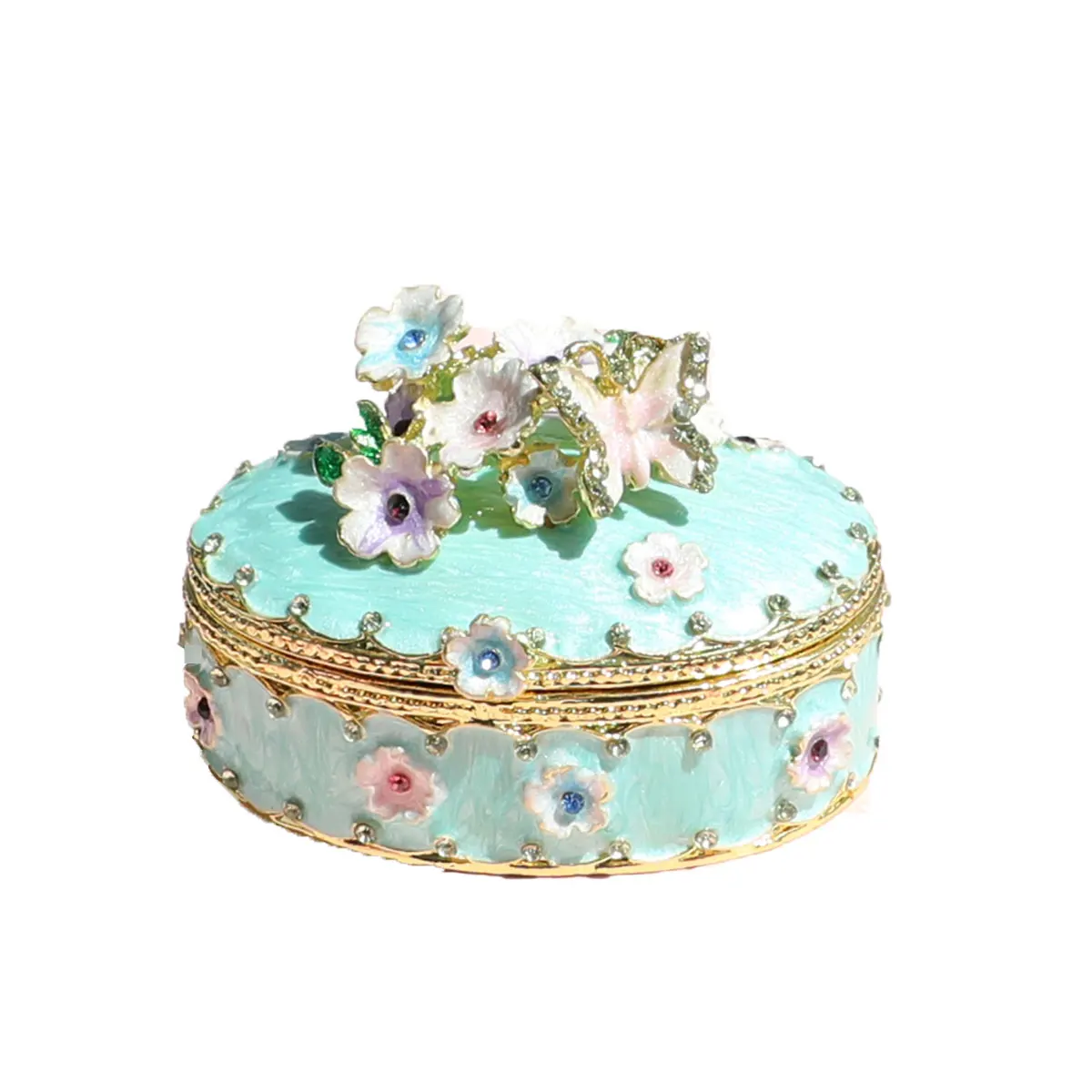 Cherry blossoms Trinket Box Hinged for Girls, Handmade Jewelry Box Decorated with Crystal for Gift