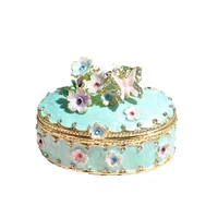 cherry blossoms trinket box hinged for girls handmade jewelry box decorated with crystal for gift