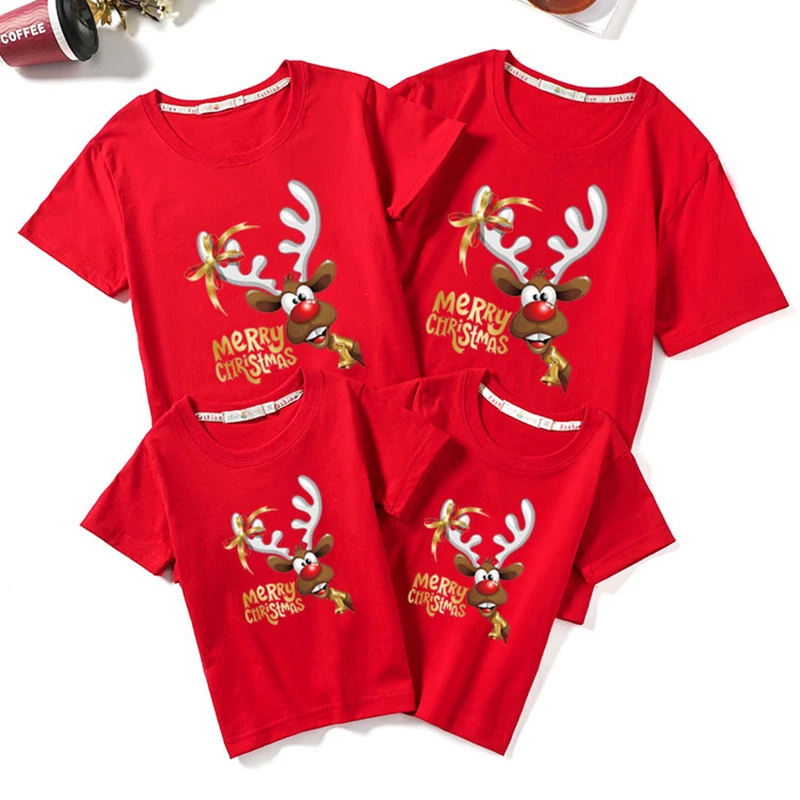 Christmas Family T-shirt Women Men Baby Look Father Mother Son Daughter Clothes Matching Outfits | Мать и ребенок