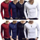 Весна-Осень 2020, набор мужских футболок с длинным рукавом и v-образным вырезом, однотонная Полиэстеровая футболка для мужчин