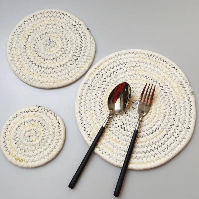 

Cotton Rope Weaving Placemat for Dining Table Decor Plate Dish Mat Coaster Cup Pot Holders Insulation Pad Kitchen Home