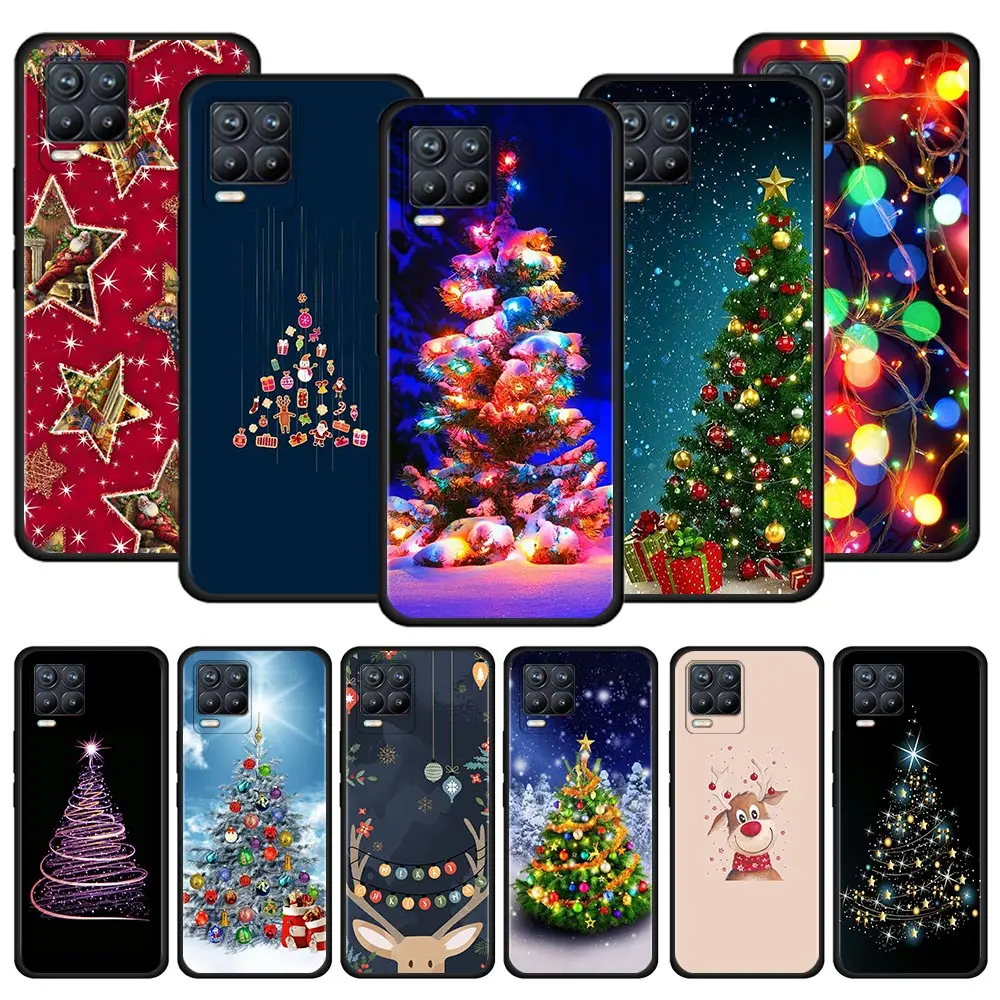 

Merry Christmas tree Black Case For Realme 8 C21 5 6 7 Pro C3 XT GT Master Explorer 7i X50 C11 C21Y C20A X7 Cover Caso Silicone