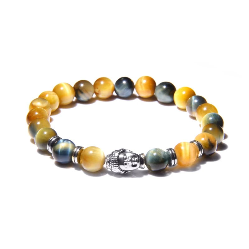 Fashion AAA Royal Blue Tiger Eye Men's Bracelet Beads Natural Stone Buddha Stretch Charm Bracelets for Women Men Jewelry