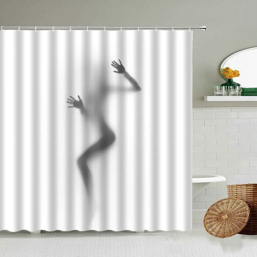 

Beauty Woman Shadow Shower Curtain Sexy Elegant Girl Handprint Bathroom Decoration Peepproof Bathtub Waterproof Screen With Hook