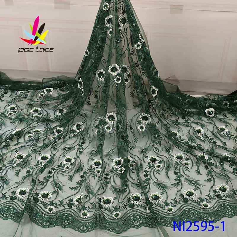 Sequins Fabrics Net Lace 3d Flower Sequence Embroidery Elegant Latest Design Style High Quality Hot Sale Beaded Best Price