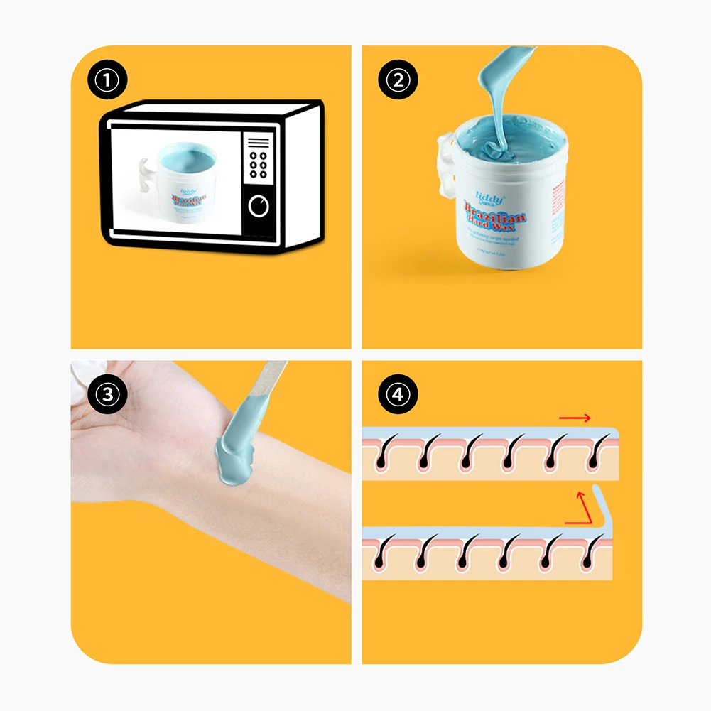 

Microwave Depilatory Wax Kit No Strip Hair Removal Hard Wax with Sticks Finger Covers for Face Arm Leg Bikini Hair Plucking