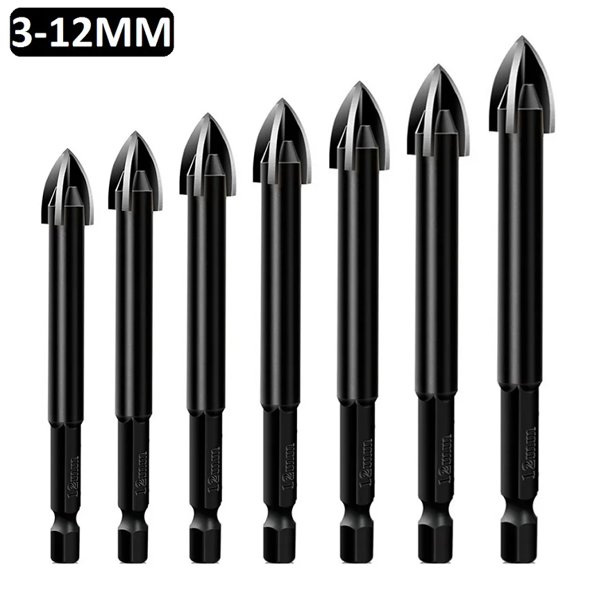 

4/5/6/810/12mm Cross Hex Tile Glass Ceramic Drill Bits Glass Ceramic Concrete Hole Opener Alloy Triangle Drill Woodworking Tools