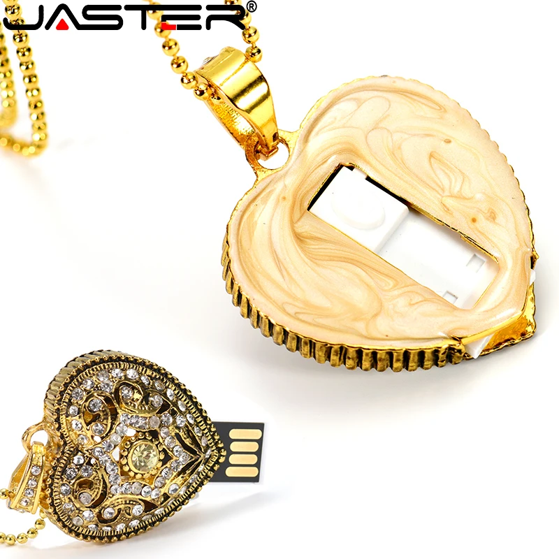 

JASTER Crystal metal USB flash drive Gem Heart pen drive 128GB black colloid USB2.0 micro flash drives bulk Creative gift 32GB
