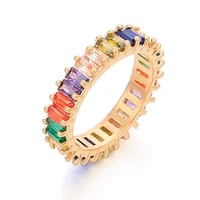 aaa baguette colorful rainbow cubic zirconia rings for women engagement wedding ring jewelry gift for girl bijoux dropship 2020
