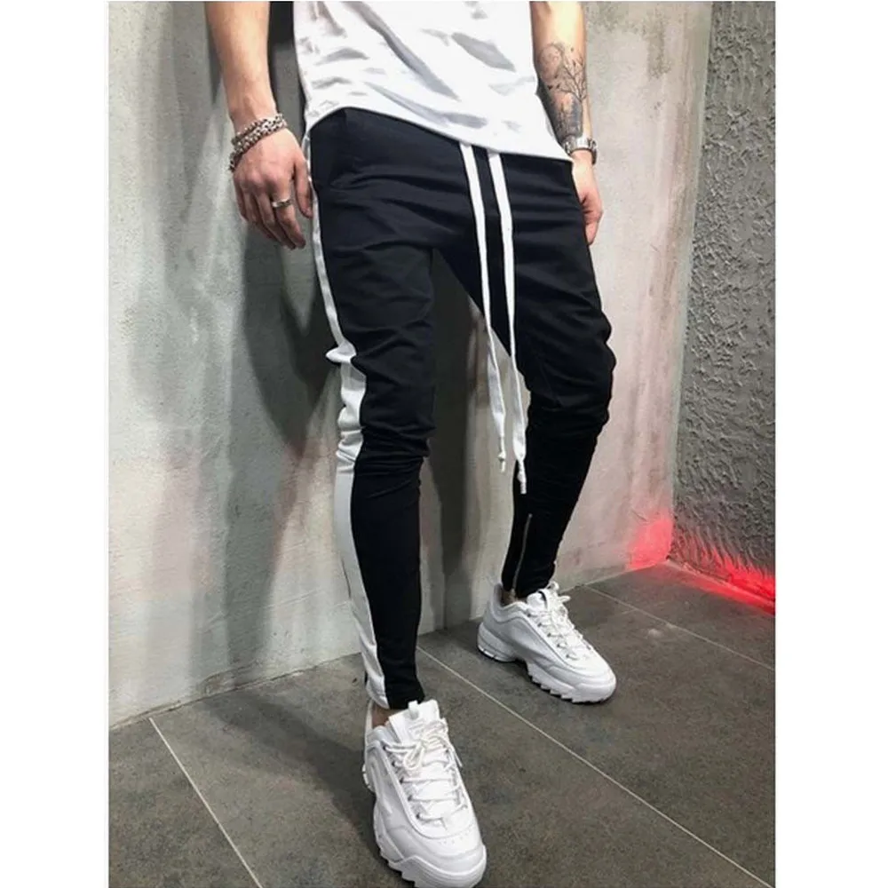 Мужские спортивные брюки с полосками сбоку длинные для фитнеса джоггеры штаны