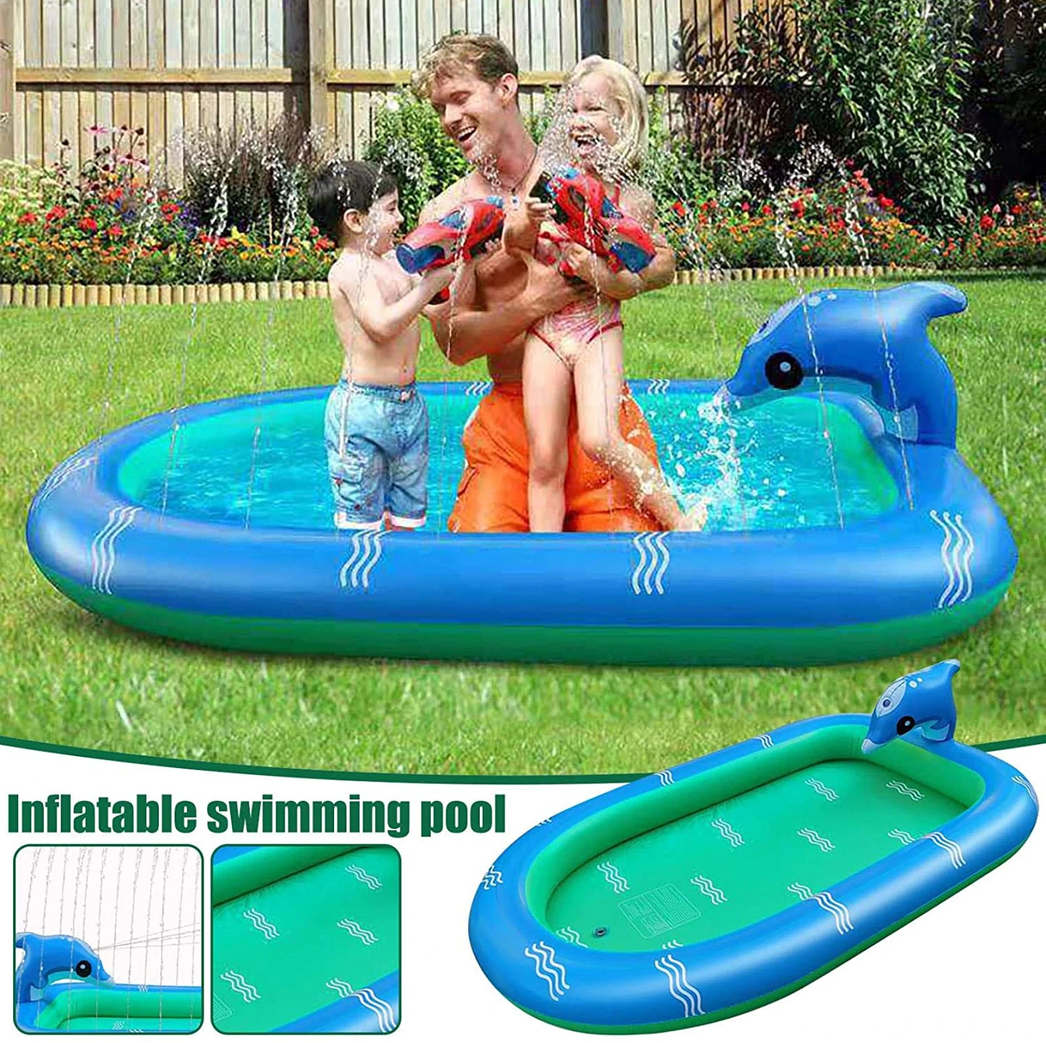 

3-in-1 Splash Pad Dolphin Swimming Pool,Sprinkler for Kids and Toddler Pool Outdoor Kiddie Pool for Babies & Toddlers (67 inch)