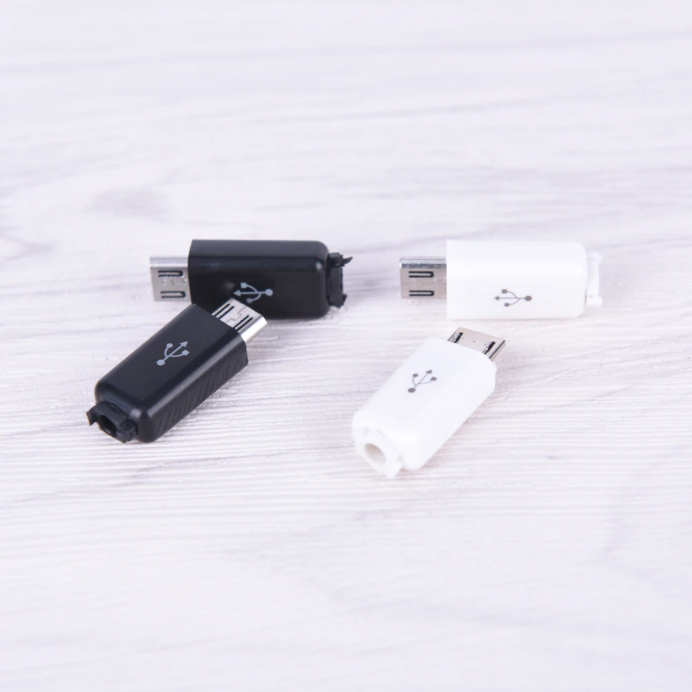 10Pcs Micro USB Type A Male 5 Pin Plug Connector With White Black Plastic Cover Welding 4 in 1 DIY Plugs for Cable | Обустройство