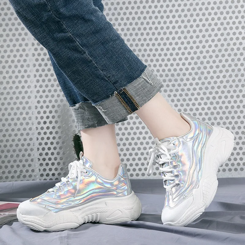 Женские Красочные повседневные туфли на платформе кроссовки толстой плоской