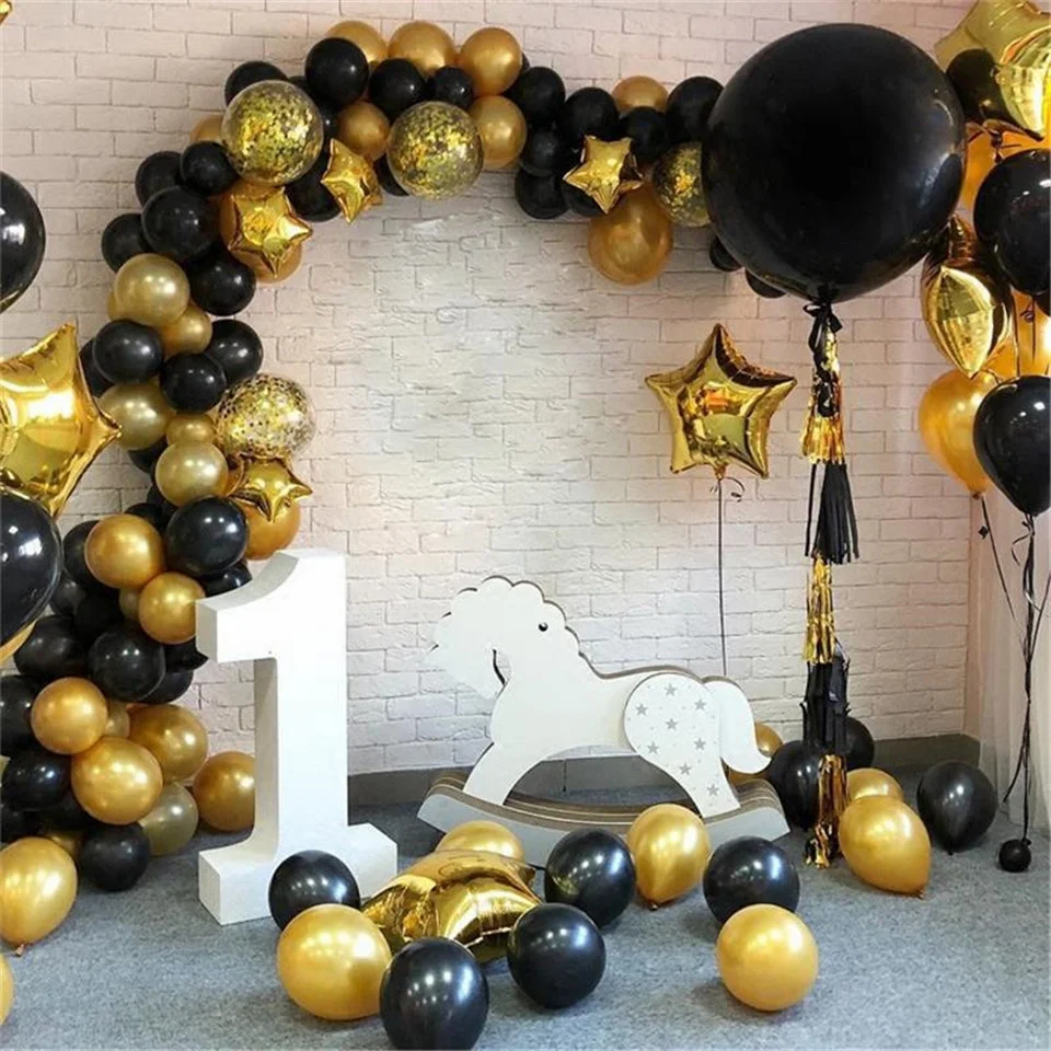 

Balloon Black Garland Arch Kit Baby Shower Chrome-Plated Gold Latex Balloon Wedding Party Birthday Balloon Globos Decoration