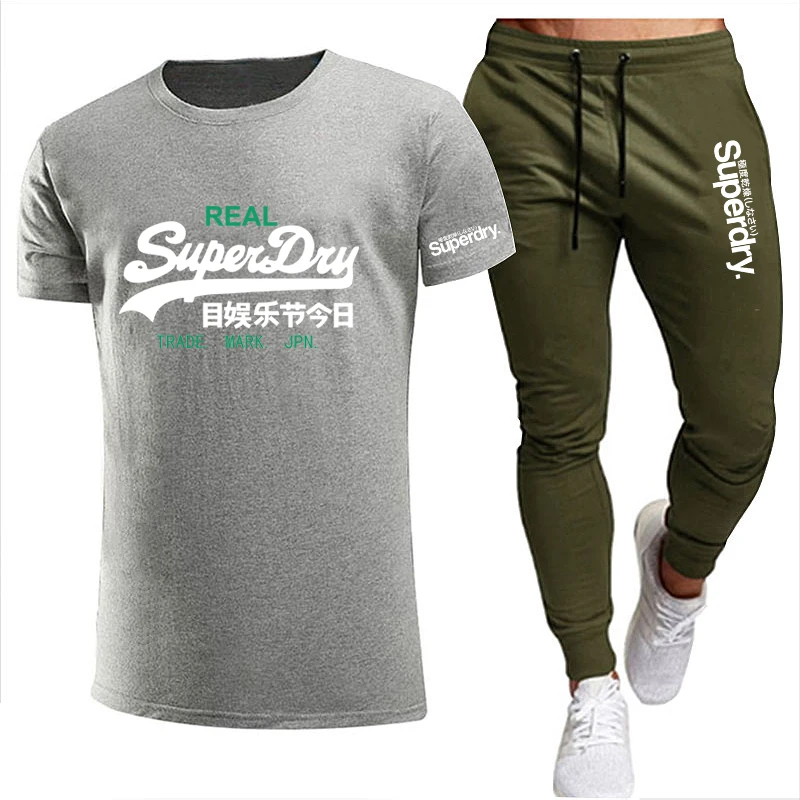 

New fashion casual men's T-shirt printing 2-piece short-sleeved sweatshirt + hedging casual sportswear hip-hop suit