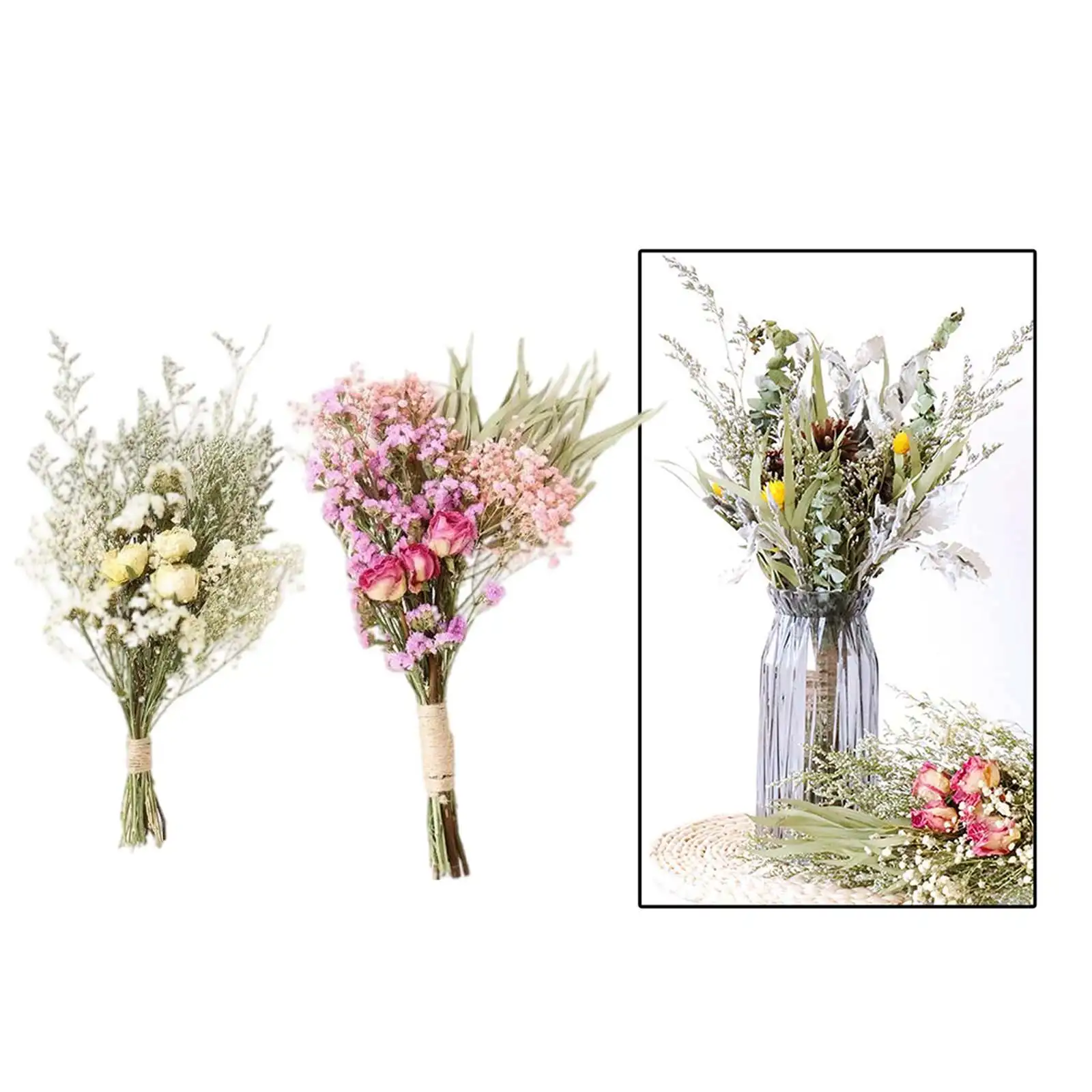 

2x Dried Flowers Bouquet Dried Plants Flower Ornament Wedding Party Decor