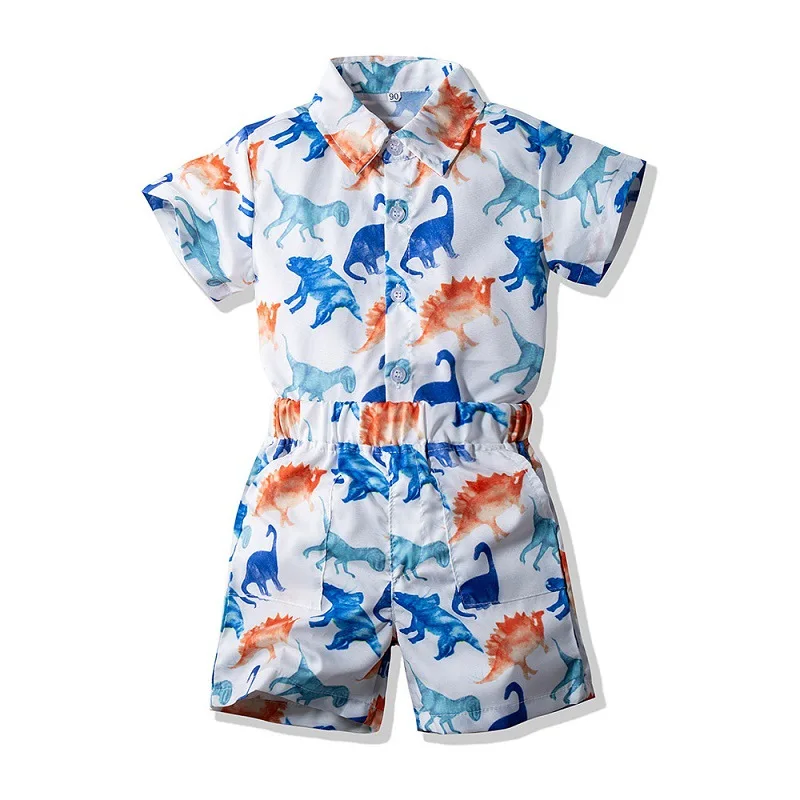 Костюм Джентльмена для мальчиков рубашка с мультяшным принтом динозавра + шорты