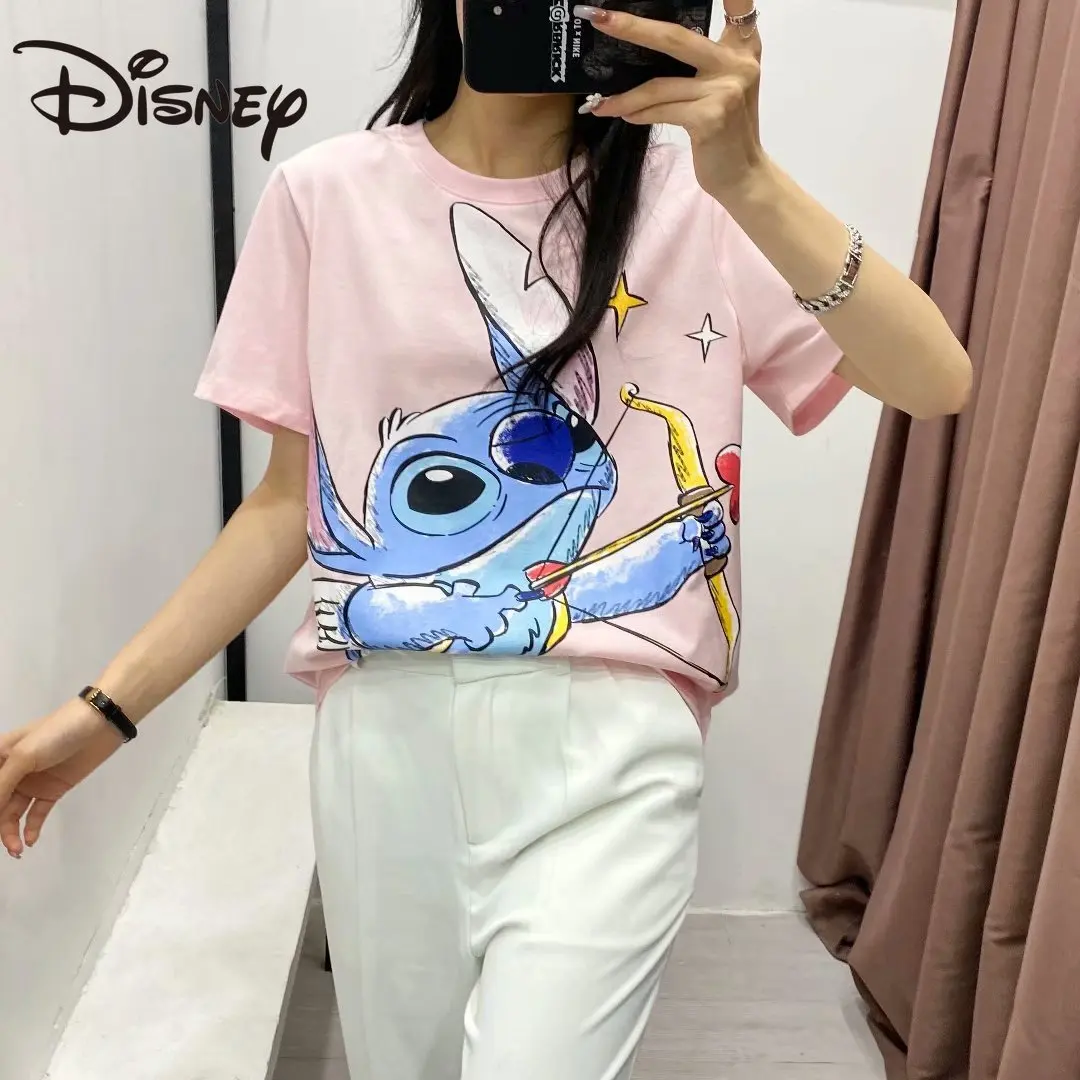 

Disney European and American style women's clothing trendy versatile base shirt Cupid print loose short sleeve T-shirt