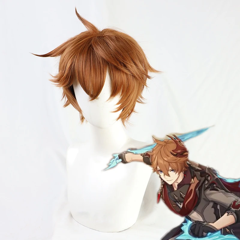 Парик для косплея Genshin из амортизированной тартаглии коричневый короткий