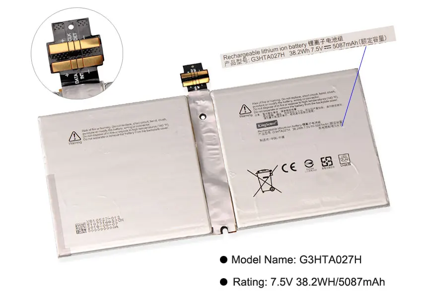 KingSener G3HTA027H DYNR01 Аккумулятор для ноутбука microsoft Surface Pro 4 1724 12," Tablet 7,5 V 38,2 WH/5087 mAh
