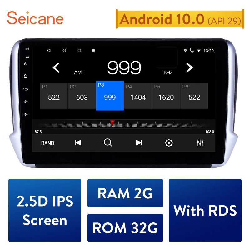 Автомобильный радиоприемник Seicane Android 10 0 2G + 32G IPS 2.5D для Peugeot 2008 2009 2010 2014 2015 2016 с