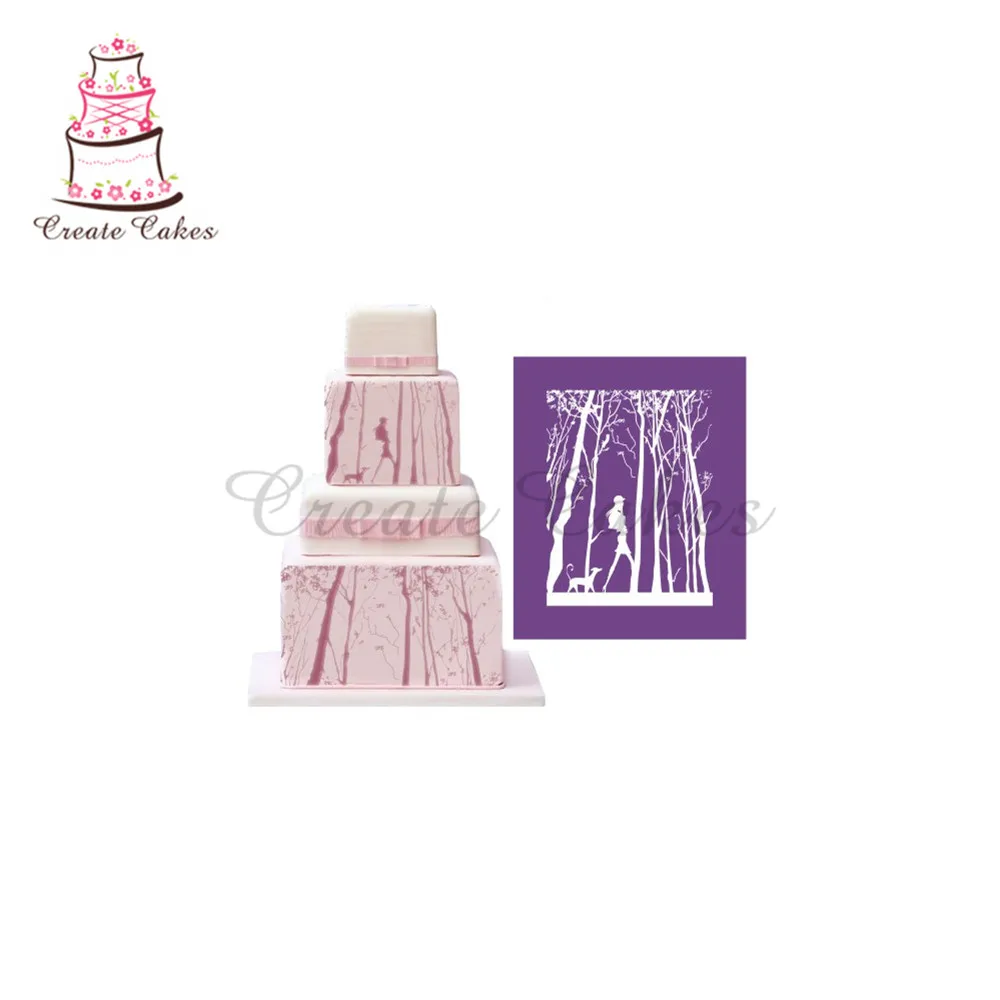 Модная девушка с природой для торта дизайн форма свадебного сетчатый Трафарет Кружева Плесень ткань