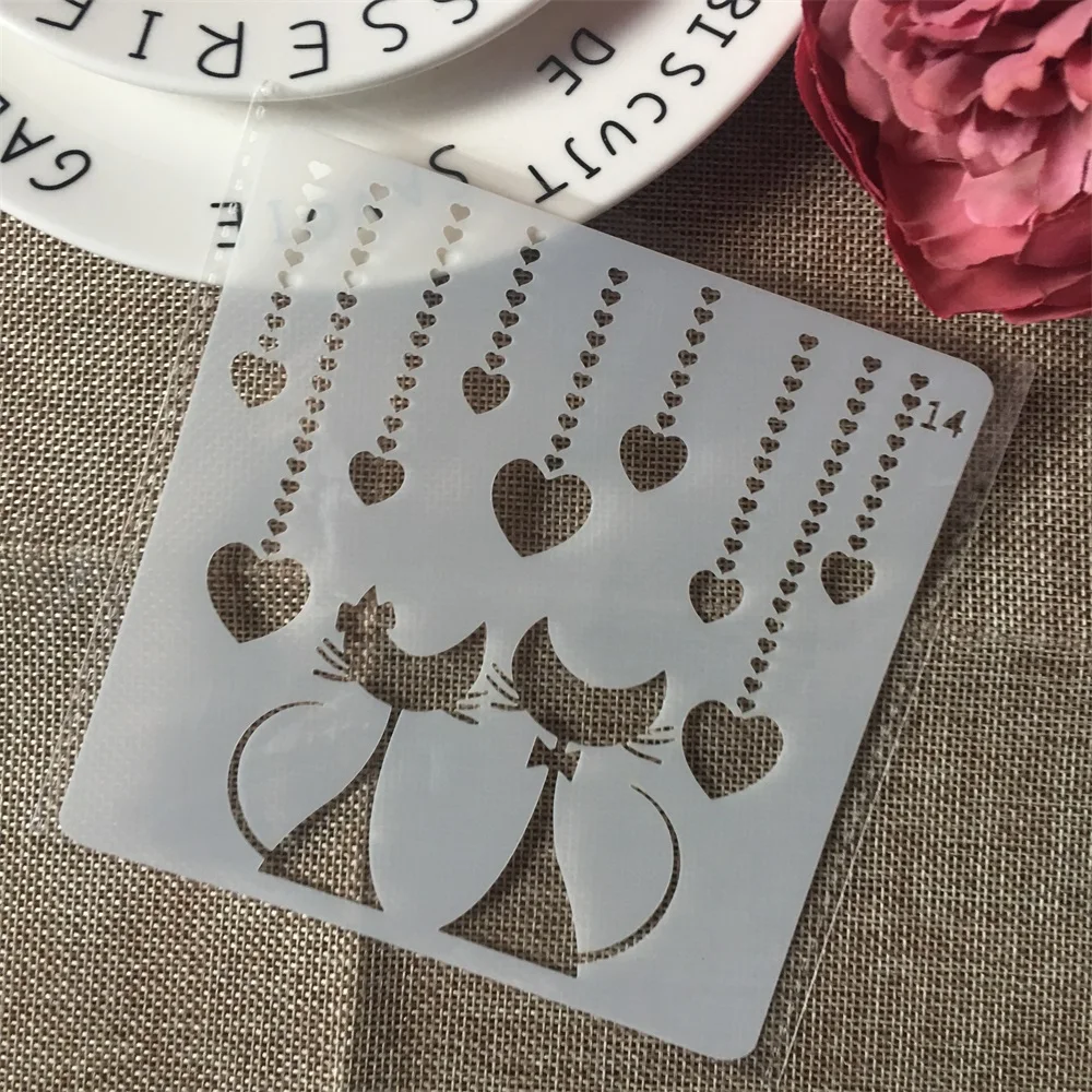 8Pcs/Set 13cm Lady Dog Cat Heart DIY Layering Stencils Painting Scrapbook Coloring Embossing Album Decorative Card Template | Дом и сад