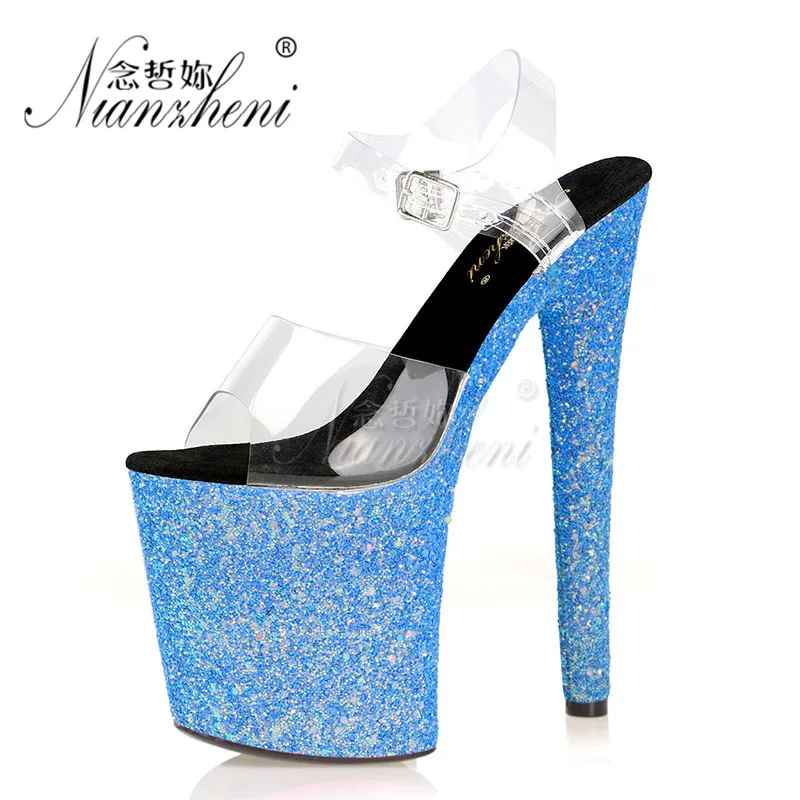 

20CM Peep toe Rransparent Nightclub Pole dance shoes Stage Show Sexy stripper heels Models Party Mature High heels Elegant